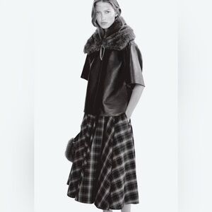H&M Black and Gray Plaid Midi Skirt